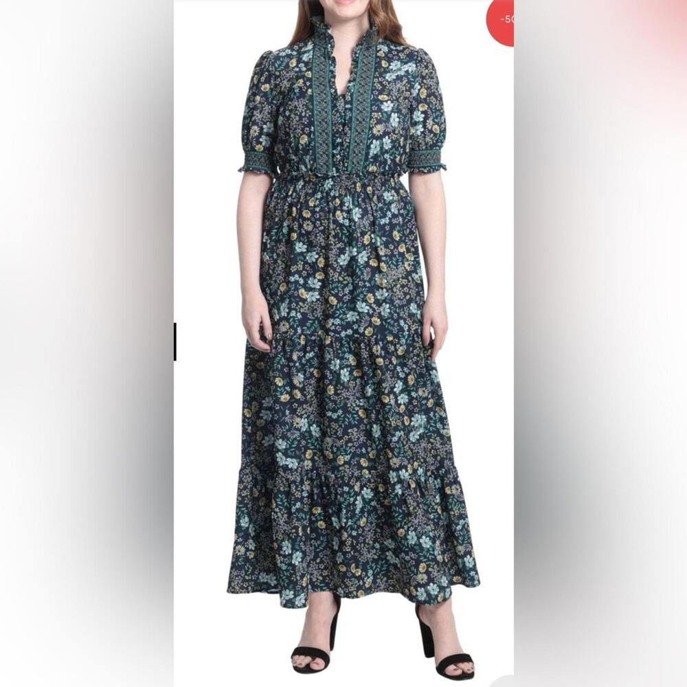 NWT London Times Banded Puff Sleeve Long Dress size 20W